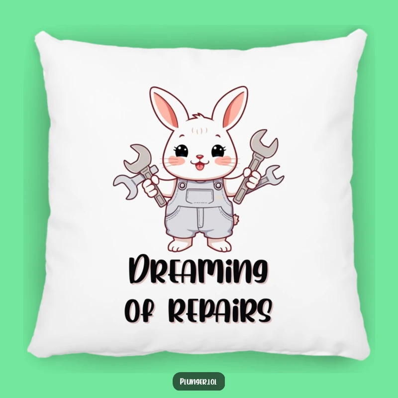 Funny Rabbit Mechanic Pillow: Cozy Overalls Wrench Holder Cushion, Comfy Funny Gift for Relaxation
