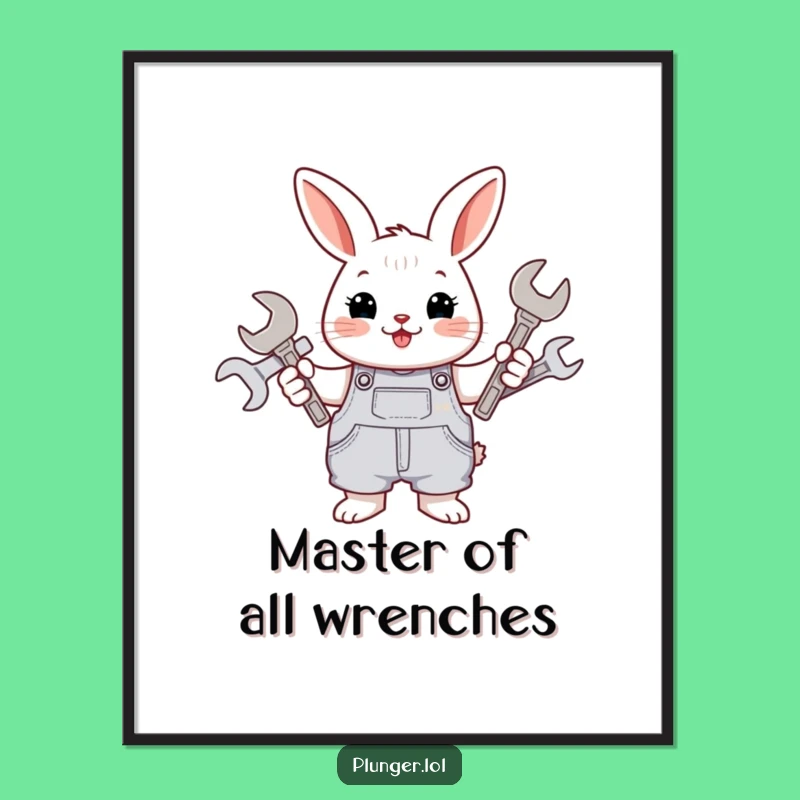 Funny Rabbit Mechanic Poster: Cheerful Overalls Wrench Holder Wall Art, Hilarious Funny Gift Idea