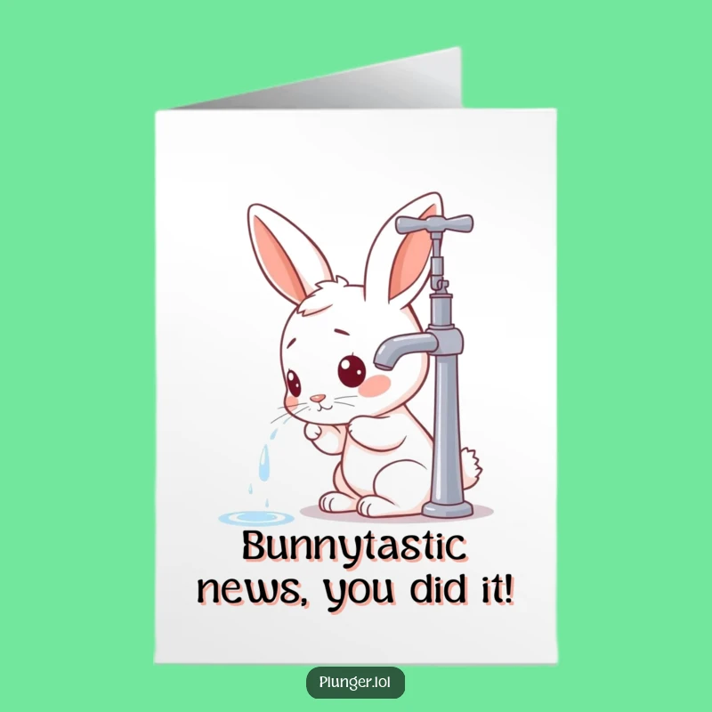 Free Printable Congrats Card: Curious Rabbit Faucet Inspection Humorous Downloadable Greeting