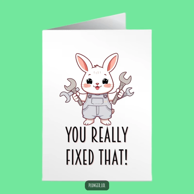 Free Printable Congrats Card: Funny Rabbit Mechanic, DIY Downloadable for Any Achievement