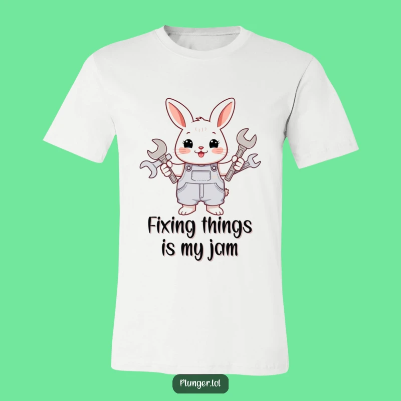 Funny Rabbit Mechanic T-Shirt: Cheerful Overalls Wrench Holder, Ideal Funny Gift for Gearheads