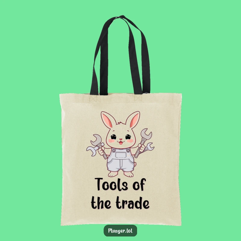 Funny Rabbit Mechanic Tote Bag: Cheerful Overalls Wrench Holder, Practical Funny Gift for Errands